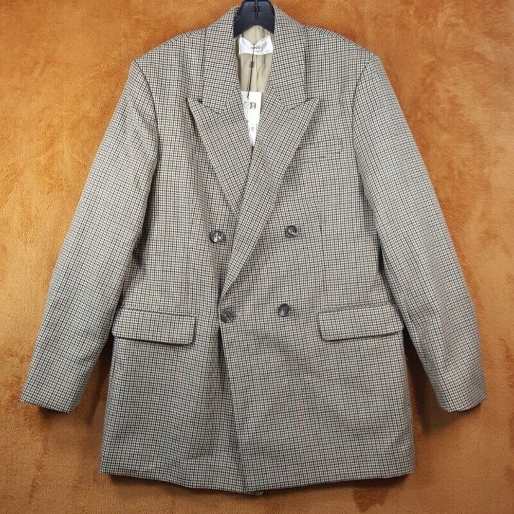 AMI Paris Mens Blazer: Size 38 US (48 EU) Tan Houndstooth Double Breasted NWT
